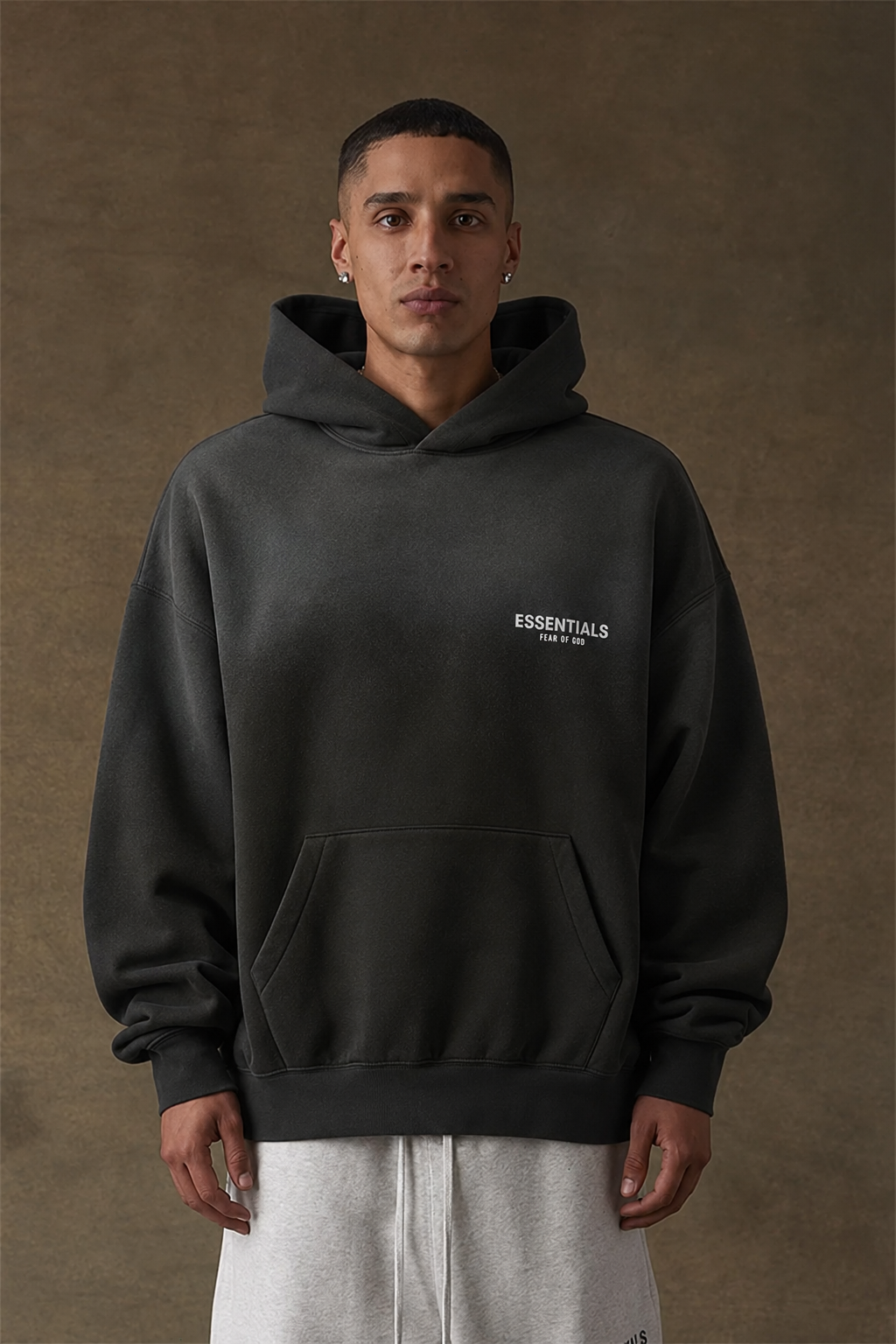 ESSENTIALS Gradient Wash Oversized Hoodie – Charcoal Black
