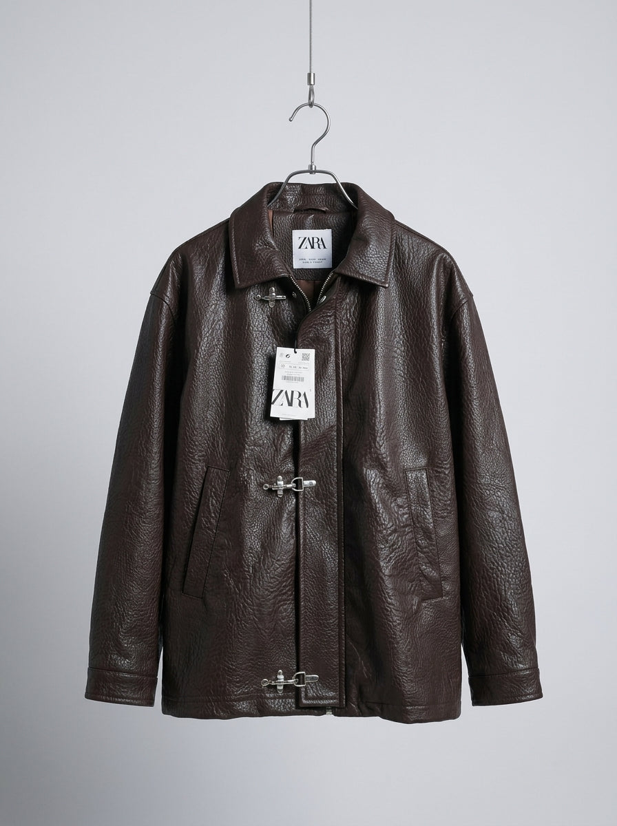 Vintage Hook-Clasp Leather Jacket – Brown / Black