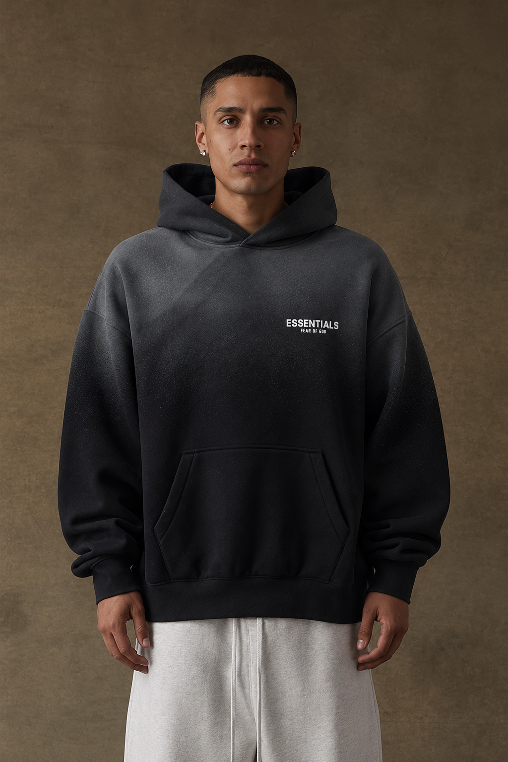 ESSENTIALS Gradient Wash Oversized Hoodie – Charcoal Black