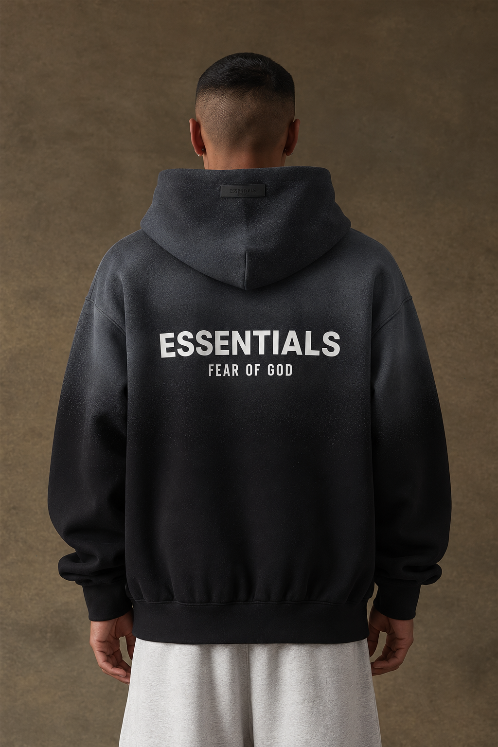 ESSENTIALS Gradient Wash Oversized Hoodie – Charcoal Black