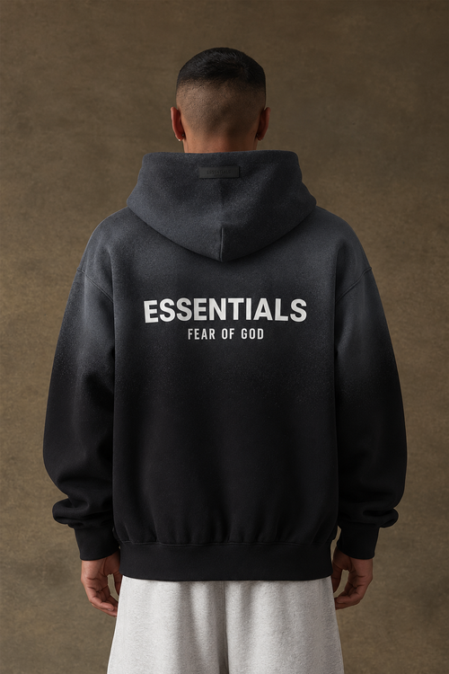 ESSENTIALS Gradient Wash Oversized Hoodie – Charcoal Black