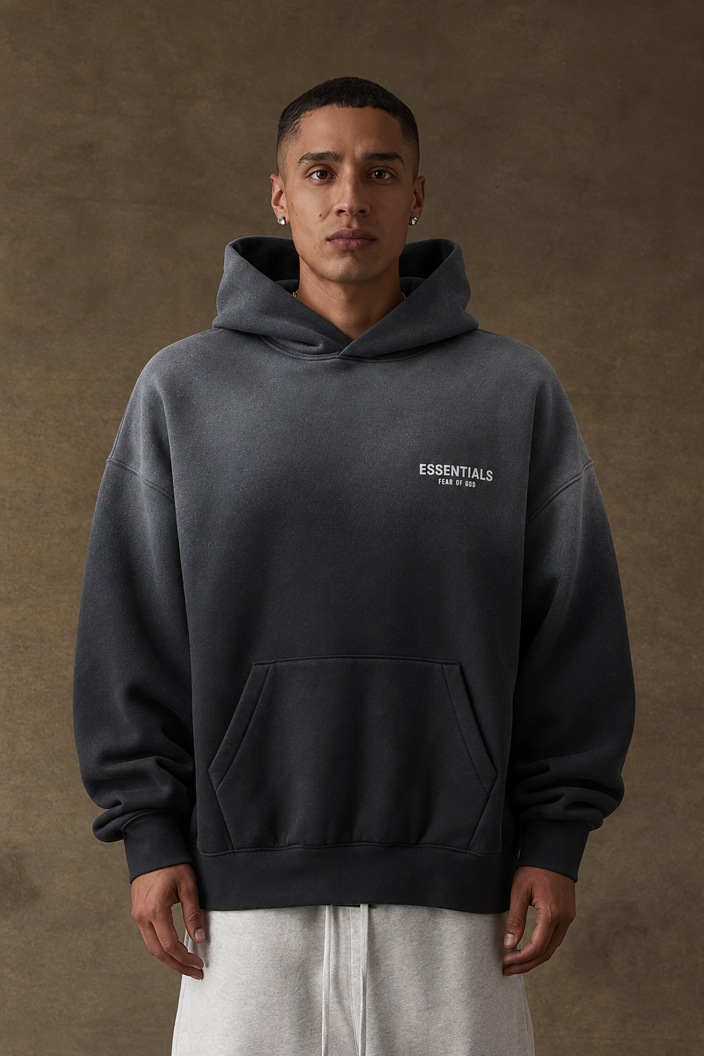 ESSENTIALS Gradient Wash Oversized Hoodie – Charcoal Black