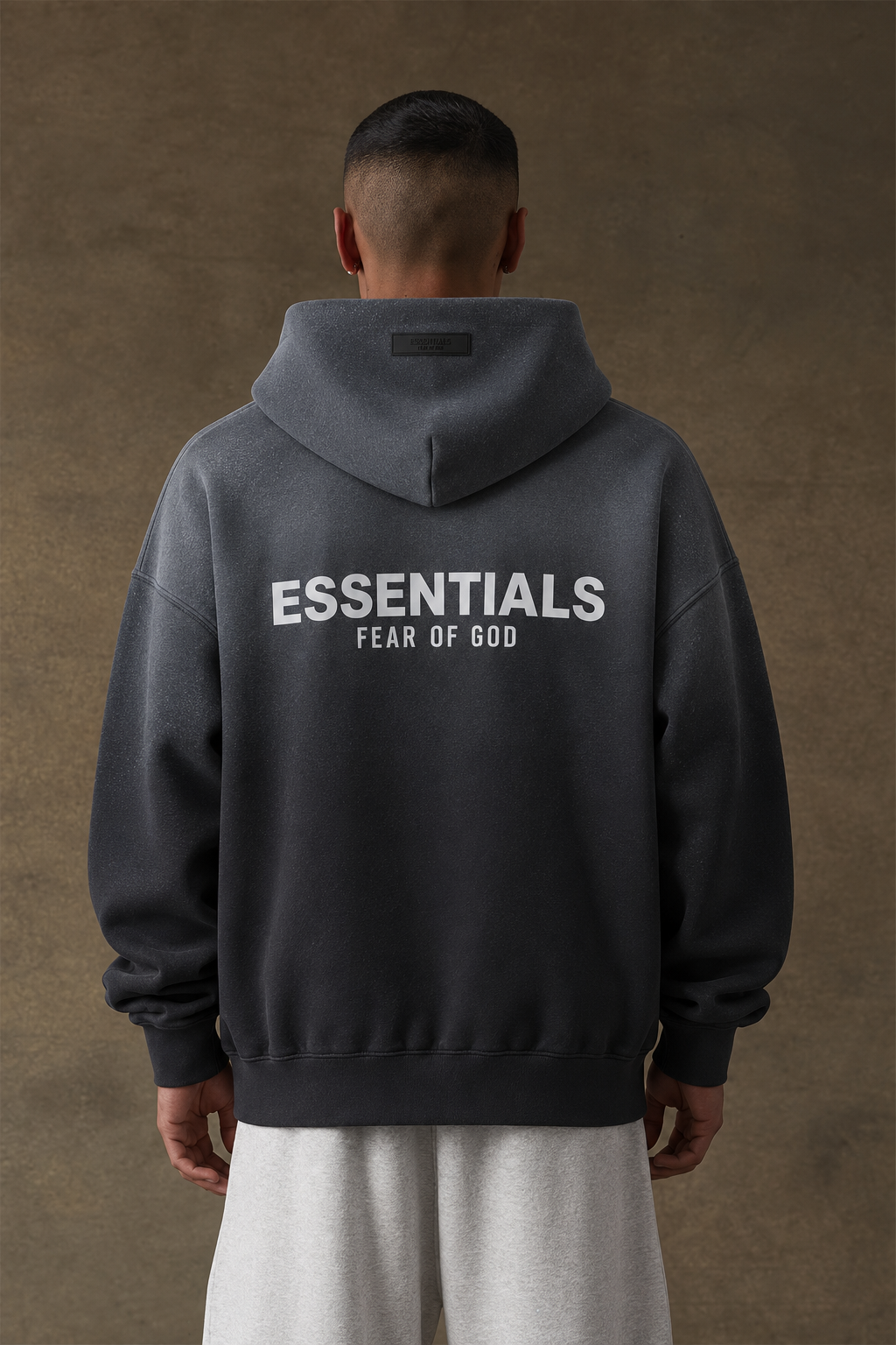 ESSENTIALS Gradient Wash Oversized Hoodie – Charcoal Black