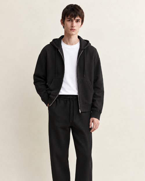 Essential Black Zip-Up Tracksuit Set