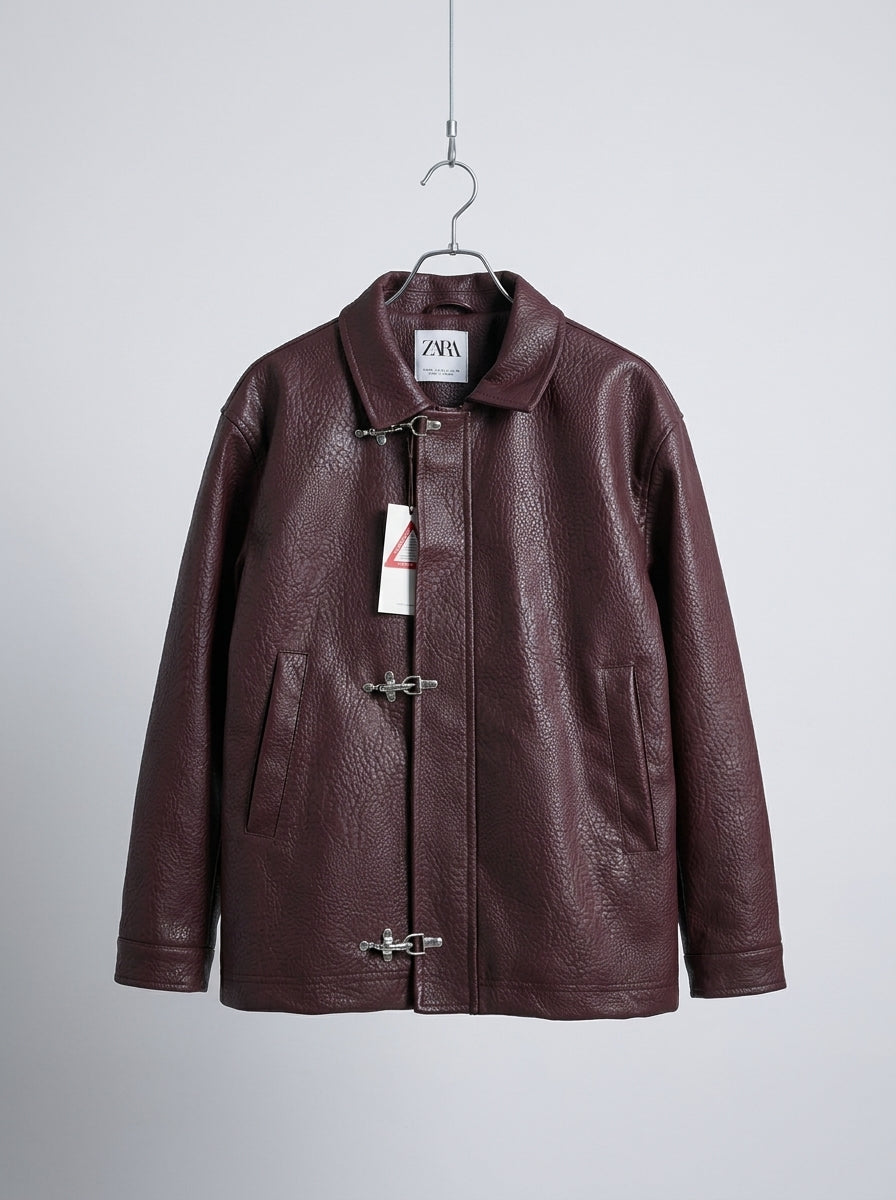 Vintage Hook-Clasp Leather Jacket – Brown / Black